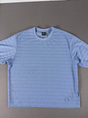 Saints Studio Women’s L Blue Textured Mesh Knit Short Sleeve Top